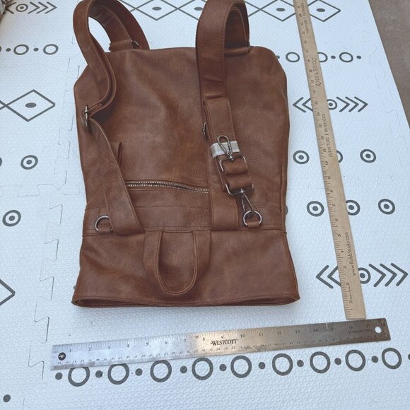 Vintage Urban Expressions Brown Lennon Backpack Vegan Leather Fold Over - Picture 4 of 7